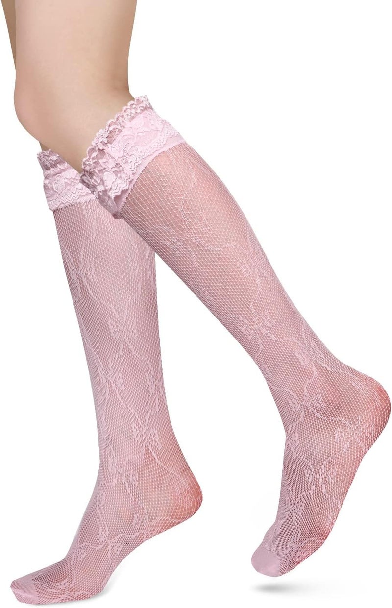 Benefeet Sox Lace Fishnet Knee High Socks Women Girls Ruffle Mesh Knee Highs Lolita Socks Fishnet Stockings - Image 2